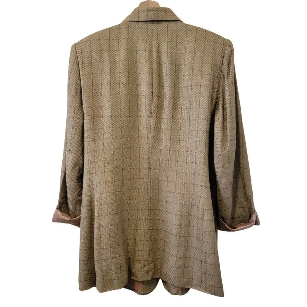 Old Money Vintage Oversized Jacket Blazer Suit Coat Checkered Pattern Women's 14